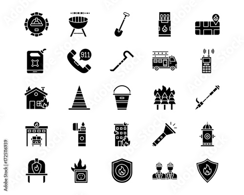 Firefighter Line Vector Icons