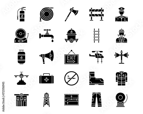 Firefighter Line Vector Icons