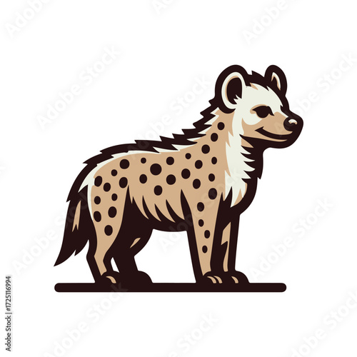 Stylized illustration of a hyena standing confidently, showcasing its unique features against a plain background