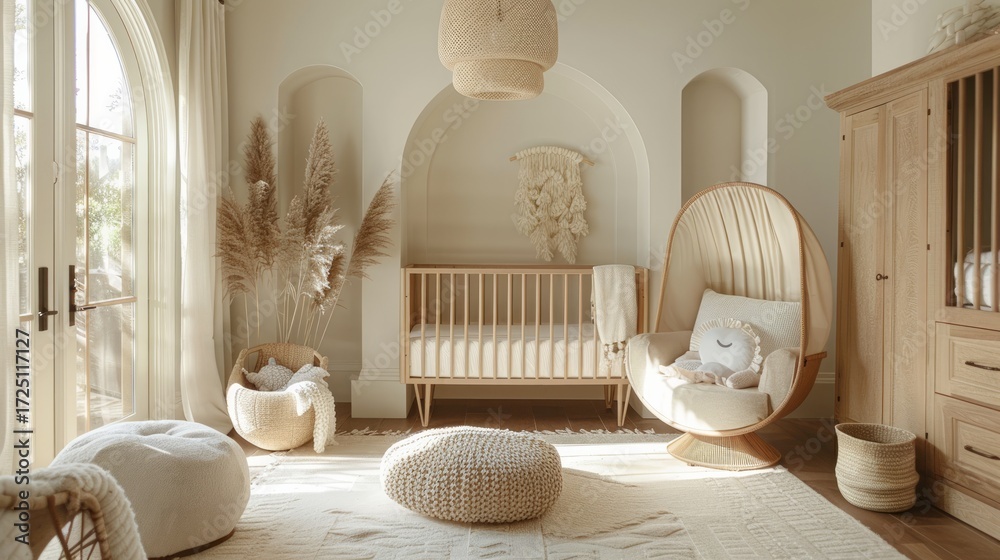 Obraz premium A serene baby nursery with soft, neutral tones