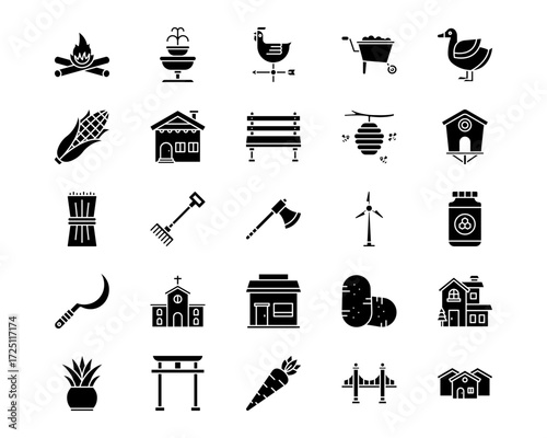 Village Line Vector Icons