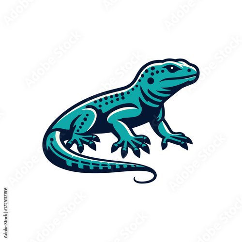 Stylized illustration of a vibrant lizard with intricate patterns on a white background