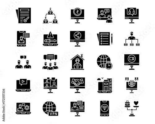 Remote Working Line Vector Icons