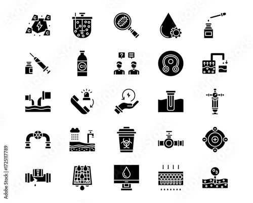 Water Treatment Line Vector Icons