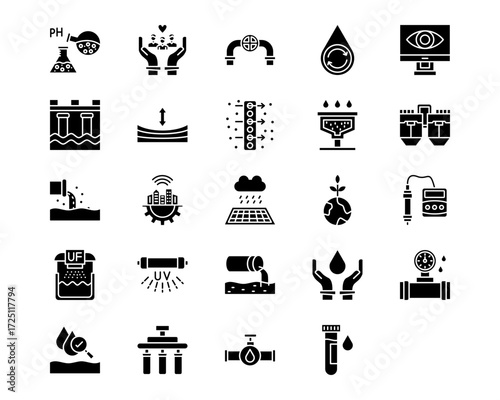 Water Treatment Line Vector Icons