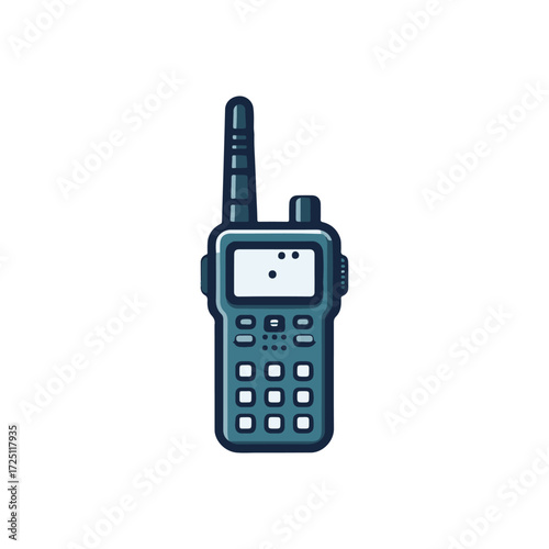 Detailed illustration of a handheld radio communication device with a clear display and buttons