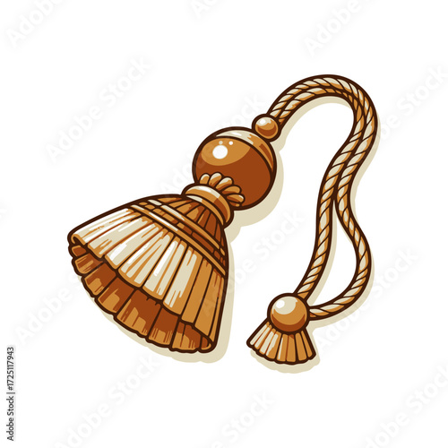 Decorative tassel with intricate design hanging from a braided cord, showcasing craftsmanship