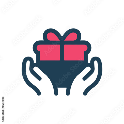 Two hands holding a gift box with a ribbon, symbolizing generosity and celebration