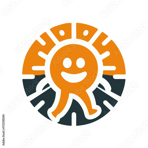 Vibrant logo featuring a cheerful character with a sun motif, symbolizing positivity and joy