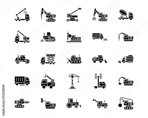 Construction Vehicles Line Vector Icons