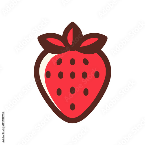 Vibrant strawberry illustration featuring lush leaves, ideal for food-related designs