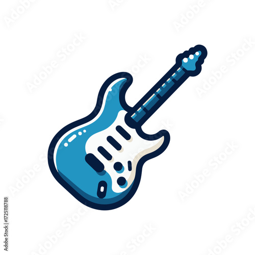 Vibrant blue electric guitar illustration, showcasing its sleek design against a plain background