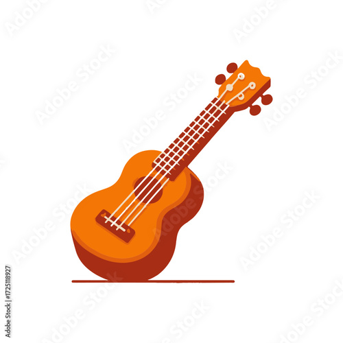 Vibrant orange ukulele leaning against a subtle background, ready for a joyful music session