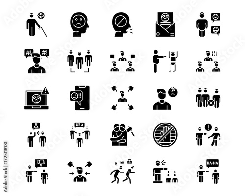 Bullying in Society Line Vector Icons
