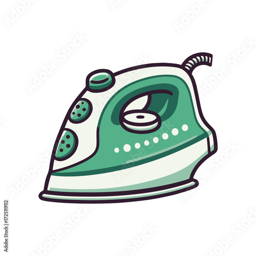Vintage green iron on a white background, showcasing its design and functionality