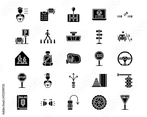 Driving School Line Vector Icons
