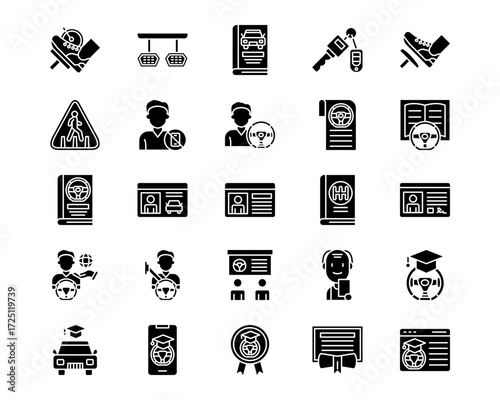 Driving School Line Vector Icons