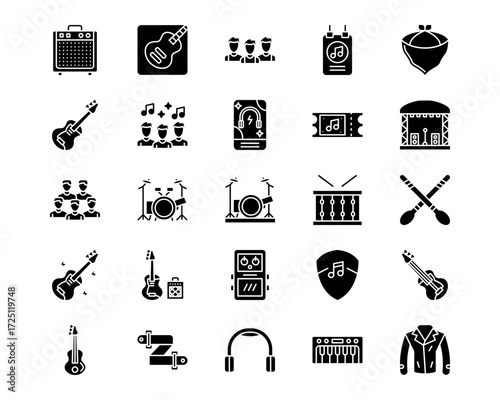 Rock and Roll Line Vector Icons