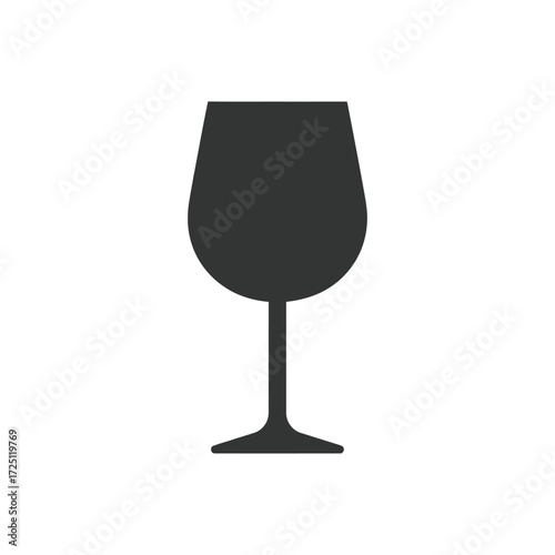 Flat vector wine glass illustration in silhouette style, isolated on white background, suitable for alcohol drink icon, bar menu design, party beverage graphic, celebration symbol, or elegant drink ar