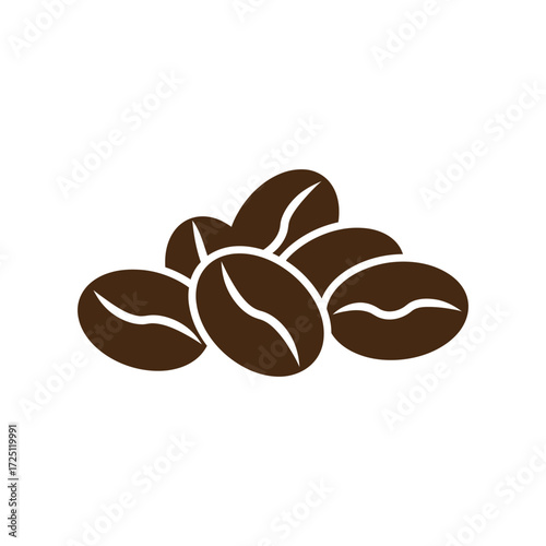 Flat vector coffee bean illustration in brown color, isolated on white background, suitable for drink ingredient icon, caffeine design, organic product graphic, coffee shop element, or breakfast conce