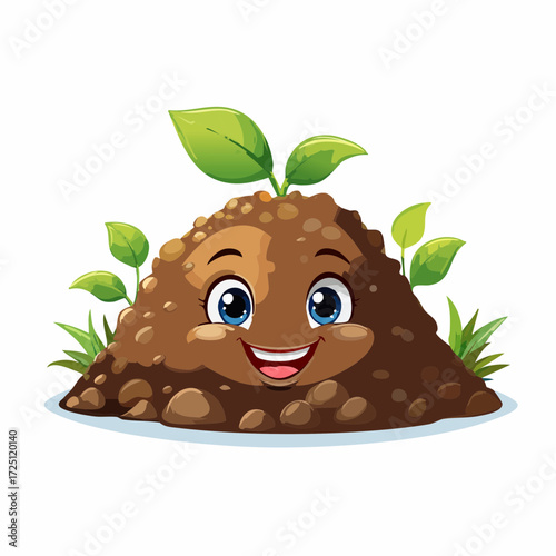 Cute Soil Character with Young Plants Sprouting