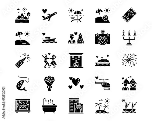 Honeymoon Line Vector Icons