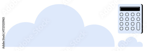 Large cloud and calculator emphasizing data storage, processing, and financial calculations. Ideal for cloud computing, technology, data analysis, finance, innovation, digital solutions simple flat