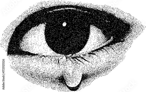 Black and White Stippled Eye with Tear Droplet