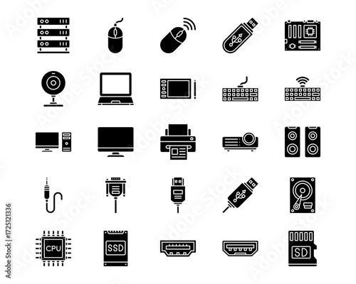 Computer and Hardware Line Vector Icons