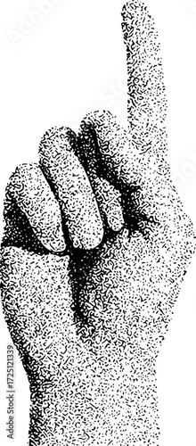 Black and White Stippled Hand Pointing Up, Symbol of Direction and Focus