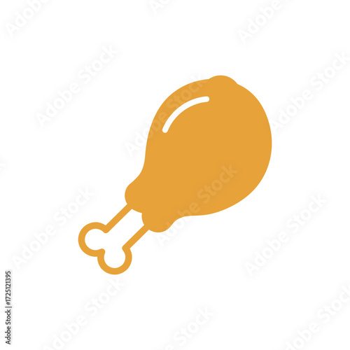 Flat vector fried chicken drumstick illustration in golden yellow, isolated on white background, suitable for fast food icon, snack design, junk food graphic, restaurant menu illustration, or fried me