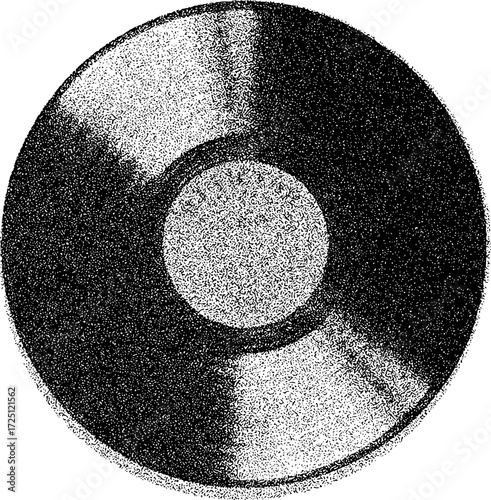 Black and White Textured Vinyl Record with Central Hole