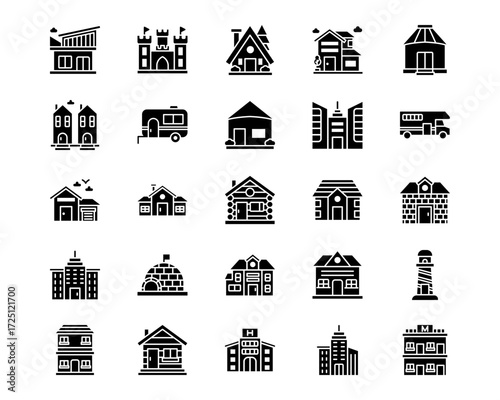 Type of Houses Line Vector Icons