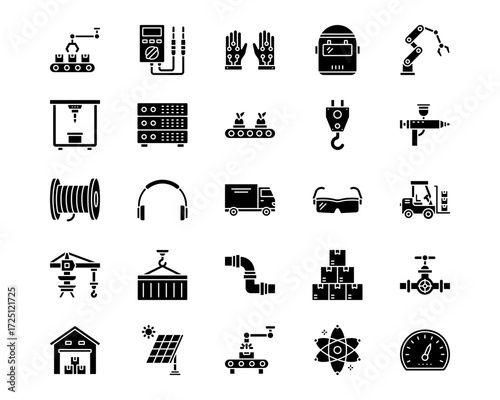 Industrial Process Line Vector Icons