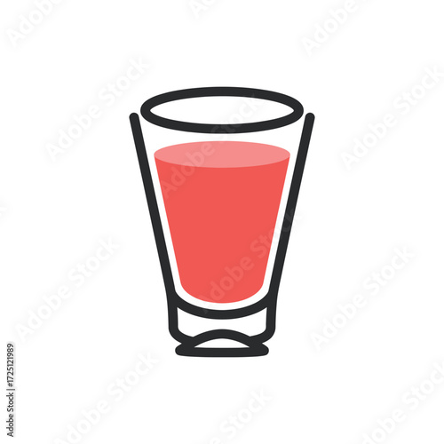 Flat vector illustration of fresh red juice in tall glass, isolated on white background, suitable for fruit beverage icon, organic drink design, vitamin-rich refreshment graphic, or healthy lifestyle 