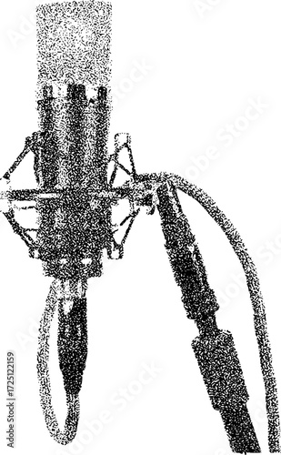 Stippled Black and White Image of a Studio Microphone on a Stand