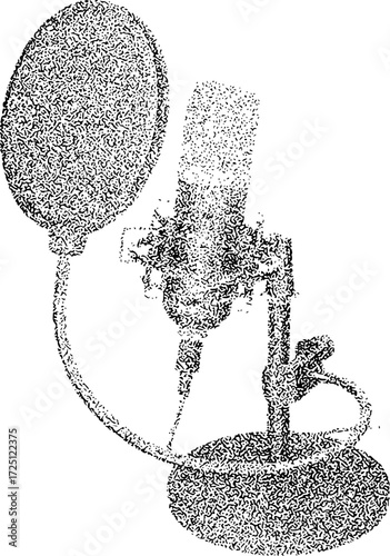 Stippled Microphone with Pop Filter on Stand for Recording