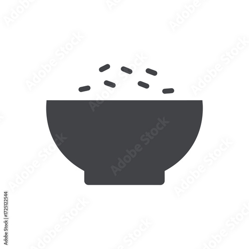 Flat vector rice bowl illustration with white grains, isolated on white background, suitable for Asian food icon, healthy diet design, carbohydrate symbol, restaurant meal graphic, or nutrition theme.