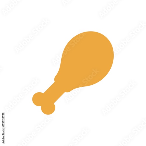 Flat vector fried chicken drumstick icon in golden yellow color, isolated on white background, suitable for fast food illustration, junk food concept, restaurant design, or crispy snack symbol.