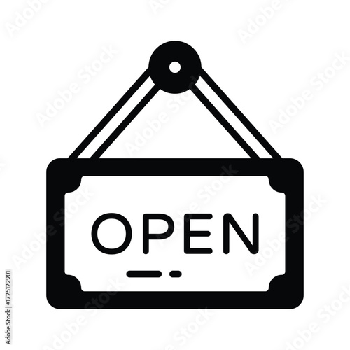 Open board icon representing shop opening, availability, and retail welcome