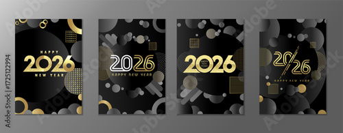Set of luxury greeting cards Happy New Year 2026. Creative New Year 2026 design for holiday posters or calendar covers. Vector illustration