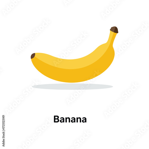 Flat vector banana illustration with yellow skin and simple curve, isolated on white background, suitable for tropical fruit icon, healthy food design, organic diet illustration, or vegetarian nutriti