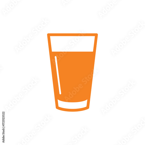 Flat vector illustration of a glass of fresh orange juice in bright orange tone, isolated on white background, perfect for healthy drink icon, vitamin C concept, organic refreshment design, or fruit b
