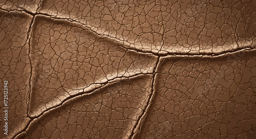 Brown cracked texture on wall surface, showing weathered material. Brown cracked texture reveals fissures and degradation, a testament to time's passage.