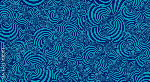 Blue hypnotic spiral pattern creates an optical illusion, with concentric circles and repeating shapes, creating a mesmerizing effect.