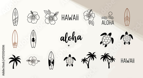 Tropical Escape Essentials Hand-Drawn Vector Illustrations of Island Life, Surf, and Beach Vibes