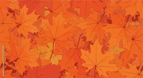 Autumn leaves pattern displays scattered maple foliage creating warm fall season vibes. Orange autumn leaves repeat in seamless fashion across canvas,