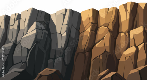 Two rock faces illustrate natural formations and geological features. Rock faces depict texture and rugged beauty, highlighting earth's rocky cliffs.