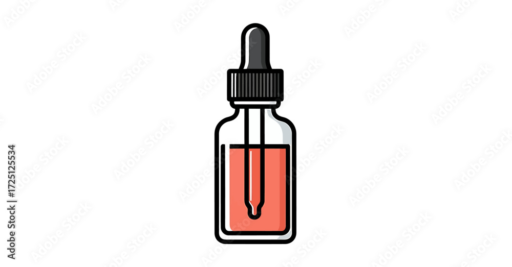Obraz premium Glass dropper bottle filled with pink liquid, isolated on white background, vector illustration