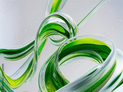 Abstract glass spirals twisted green transparent smooth dynamic wallpaper background modern flowing design vibrant curve futuristic
